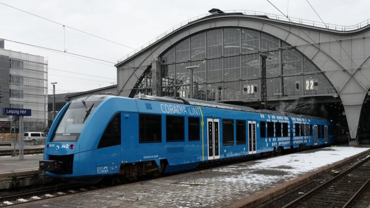 Die Premierenfahrt des Wasserstoffzuges Coradia iLint im Leipziger Hauptbahnhof im Februar 2019: Fahren solche Züge bald auch in der Grafschaft?