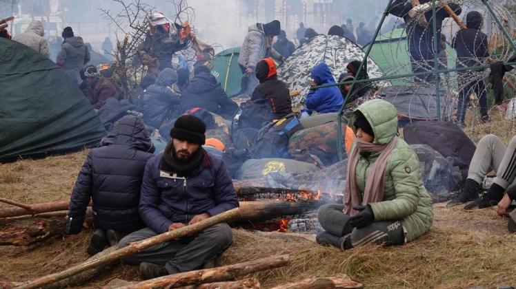 Migranten campieren Mitte November bei einem Waldstück in der Nähe des Grenzübergangs von Belarus zu Polen.