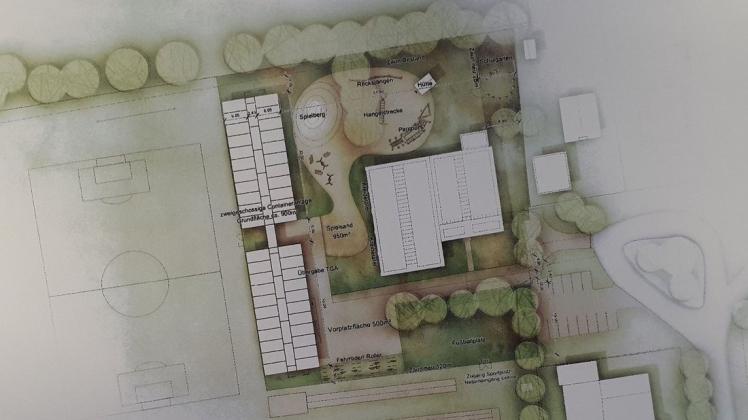 Dieser Plan zeigt, wie die Schule auf Zeit in Zahrensdorf rund um die Sporthalle aussehen soll.