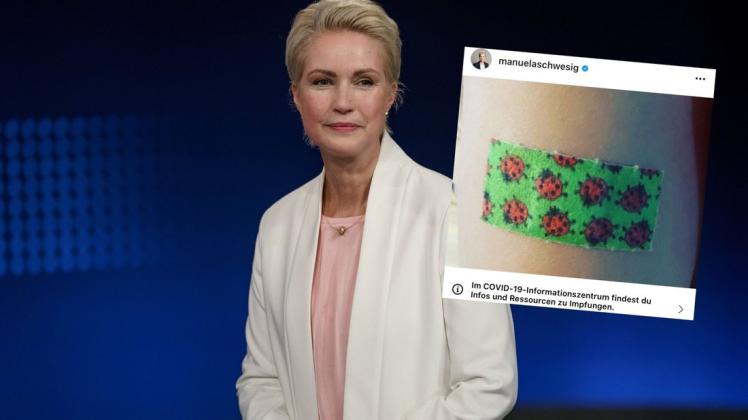 Ein grünes Pflaster mit roten Marienkäfern: Mit diesem Post zeigte Manuela Schwesig auf Instagram, dass sie ihre Kinder hat impfen lassen.
