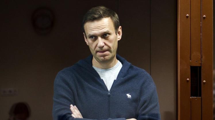Der russische Oppositionspolitiker Alexej Nawalny während einer Anhörung vor dem Bezirksgericht Babuskinsky in Moskau.