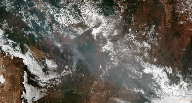 Dieses Satellitenfoto der National Oceanic and Atmospheric Administration (NOAA) zeigt die Rauchschwaden über den brasilianischen Amazonas-Bundesstaaten. Foto: AFP PHOTO / NOAA