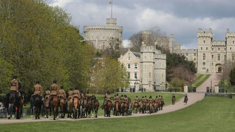 Die King&apos;s Troop Royal Horse Artillery probt für die Beerdigung von Prinz Philip.