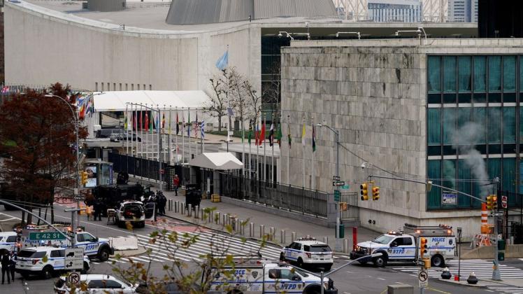 Polizeieinsatz vor dem Hauptquartier der Vereinten Nationen in New York.