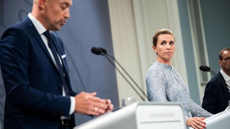 Staatsministerin Mette Frederiksen bei einer Pressekonferenz. /Archivfoto