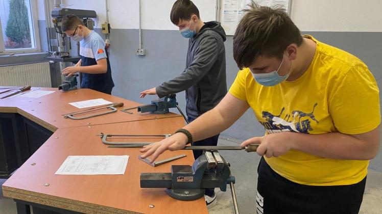 Auch mit der Feile und Metallsäge bereiteten sich die Schüler der Gadebuscher Heinrich-Heine-Schule im Bildungszentrum Wismar der Einstieg in den Beruf vor.