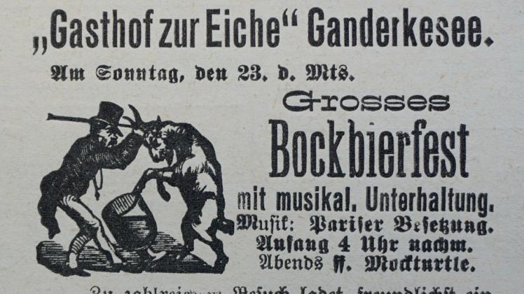 Anzeige im dk, Februar 1913: Im Gasthof zur Eiche fanden regelmäßig große Bockbierfeste statt.