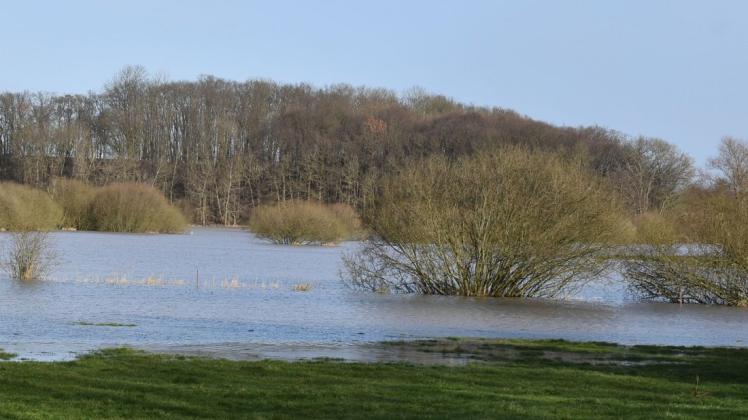 Großflächige Überschwemmungen gibt es derzeit auf Weideflächen rund um Stove.