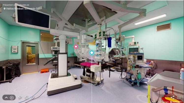 Der Blick in den OP-Saal der Schweriner Helios-Kliniken ist normalerweise für Zuschauer nicht möglich. Auf der digitalen Tour wird von verschiedenen Punkten ein 360-Grad-Rundumschwenk geboten.
