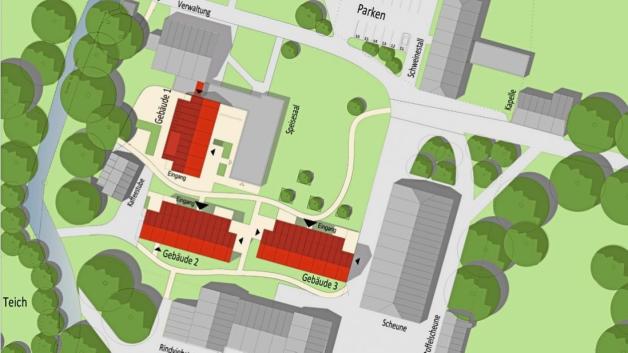 Das Gebäude 3 wurde bereits fertiggestellt. Grafik: Kapels Architekten Das Gebäude 3 wurde bereits fertiggestellt. Grafik: Kapels Architekten