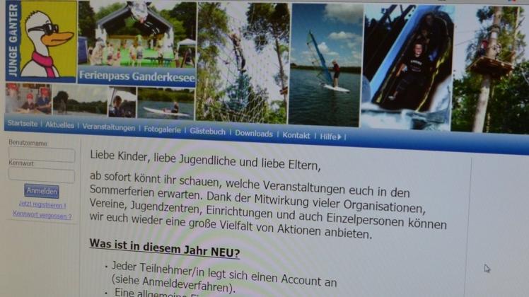 Anmeldung nur im Internet: Blick auf einen Bildschirm mit der Seite www.ferienpass-ganderkesee.de. 