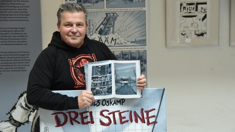 “Drei Steine“ von Nils Oskamp (im Bild) wird noch bis 5. Mai an der VHS Delmenhorst ausgestellt. 