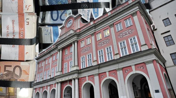 Im Rathaus suchen die Finanzexperten nach Wegen aus der Rostocker Schuldenkrise. Collage: Georg Scharnweber