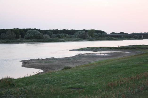 Am Ufer der Elbe bei Dömitz ist inzwischen eine kleine Landzunge zum Vorschein gekommen, die offenbar für den Nichtschwimmerbereich der Badeanstalt angelegt worden war. Fotos: Neumann