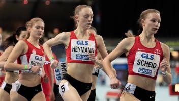 Erstmals startete Nele Heymann vom TuS Haren (Mitte) bei den Deutschen Leichtathletik-Hallenmeisterschaften in Leipzig. 