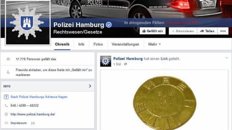 Einer der ersten Fahndungs-Posts auf Facebook: Die Hamburger Polizei sucht unter anderem einen gestohlenen Anhänger aus Gold mit einem Motiv des spanischen Künstlers Pablo Picasso.