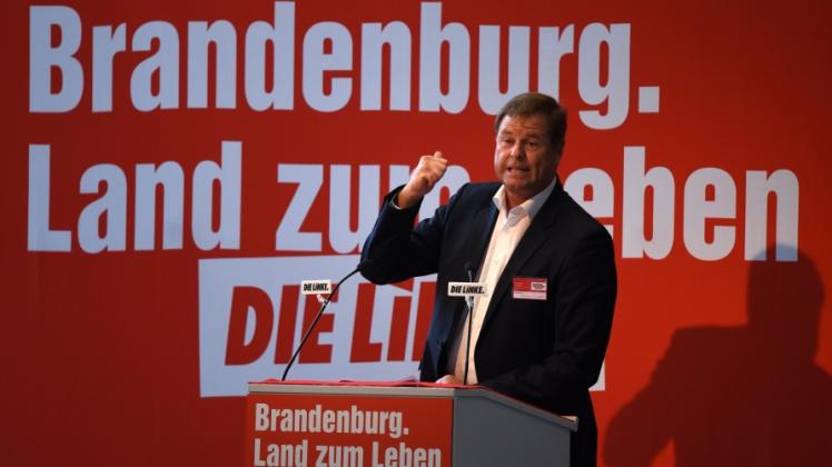 Der Landesvorsitzende der Partei „Die Linke“, Christian Görke, auf dem Landesparteitag. 