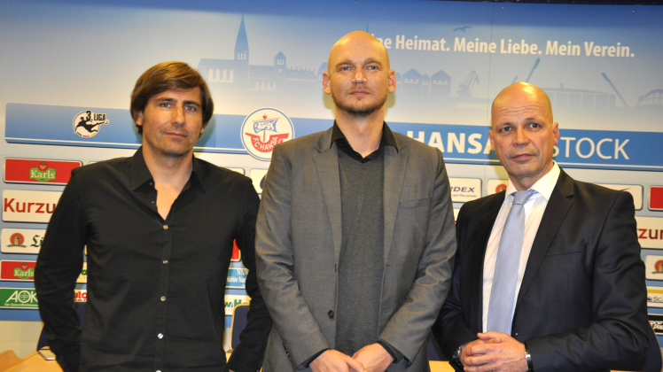 Gemeinsam für die Zukunft des FC Hansa Rostock: Aufsichtsratsvorsitzender Rainer Lemmer, Vorstandsvorsitzender Markus Kompp und Dr. Chris Müller, bisheriger kommissarischer Vorstandschef (von links)