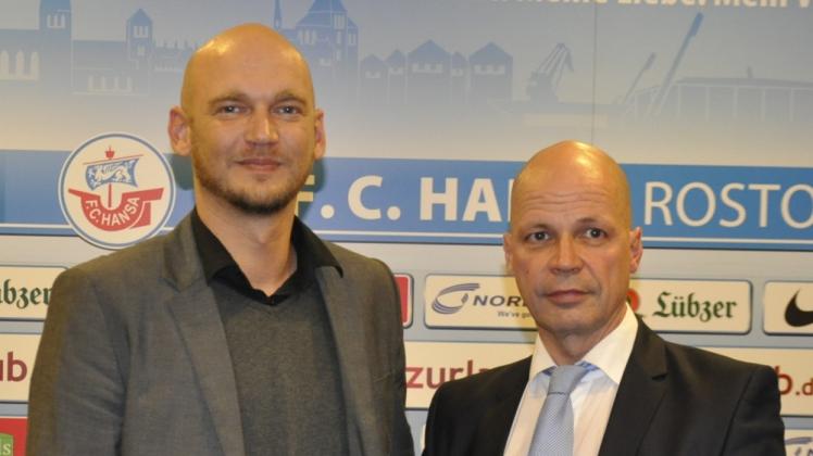 Der neue und der alte Boss: Markus Kompp (links) löste den kommissarischen Vorstandsvorsitzenden Dr. Chris Müller ab und ist seit Dienstag der neue Vorstands-Chef des FC Hansa.   