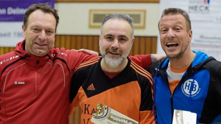 Drückten der Ü40-Hallenmeisterschaft ihren Stempel auf: Heiko Vogel als bester Torwart, Savas Izgi als Torschützenkönig und Christian Goritz als bester Spieler. 