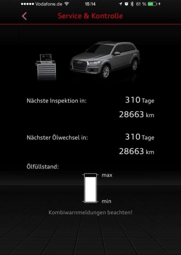 Mit einer App lassen sich bei Audi Fahrzeuginformationen auf dem Smartphone ablesen. 