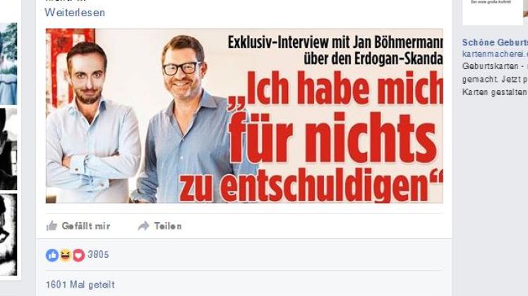 So teaserte Kai Diekmann auf seiner Facebook-Seite das angebliche Interview mit Jan Böhmermann an.