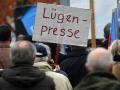 Pegida nutzt das Wort „Lügenpresse“ gern. Dieses Foto entstand aber bei einer Demo der Alternative für Deutschland (AfD) gegen die deutsche Asylpolitik am 17. Oktober 2015 in Rostock. 