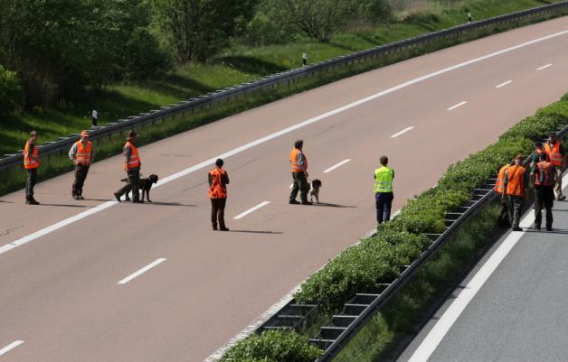Jäger und Mitarbeiter der Autobahnmeisterei beteiligen sich an der Treibjagd  Fotos: Bernd Wüstneck 