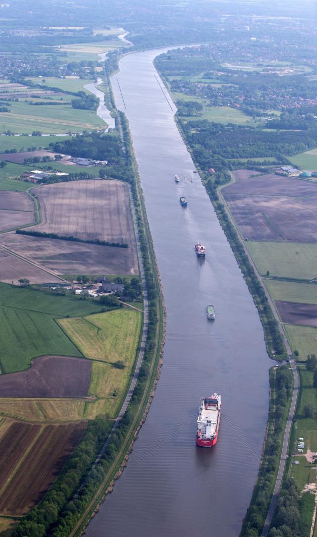 Der Nord-Ostsee-Kanal aus der Luft.