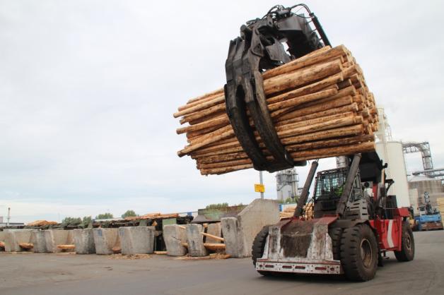 30 Tonnen Rohholz befördert der Log Stacker in seinem Greifer. 