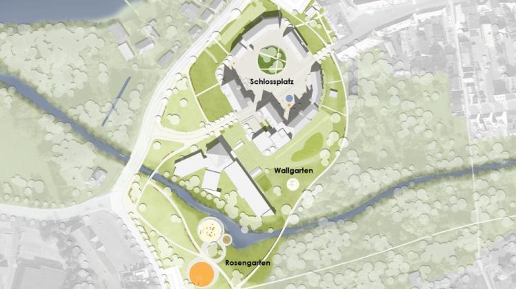 So könnte das Schlossplatz-Areal in einigen Jahren aussehen. Der Gestaltungsplan wurde in einem Grundsatzbeschluss festgelegt.  Grafik: ARGE FIEGL + JAHNKE 