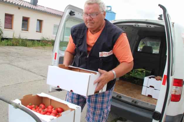 Beinahe täglich holt Hans-Jürgen Beckmann erntefrische Tomaten und Gurken für Bedürftige der Wismarer Tafel in Triwalk ab.