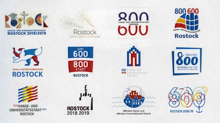 Diese zwölf Logos für das Doppeljubiläum zu 800 Jahren Stadt in 2018 und 600 Jahren Universität in 2019 stehen zur Wahl.