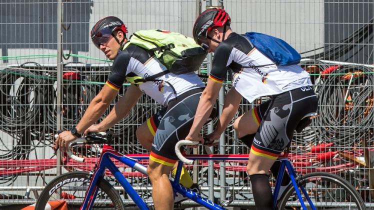 Stefan Nimke (l.) und Kai Kruse nach einer Trainingseinheit im Olympiapark. 