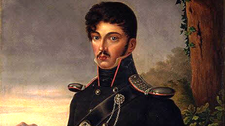 Theodor Körner als Soldat, das Bild schuf seine Tante, die Malerin Dora Stock.