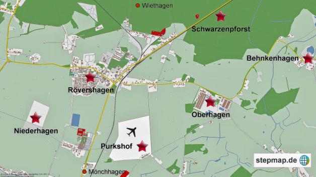 Die Gemeinde Rövershagen ist vor allem als Heimstätte von Karls Erlebnis-Dorf bekannt – und das weit über ihre eigenen Grenzen hinaus. Grafik: Stepmap, 123map, OpenStreetMap, ODbL 1.0 