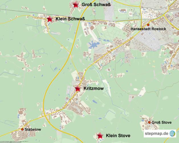 Die Gemeinde Kritzmow im Überblick.  Grafik: Stepmap, 123map, OpenStreetMap, ODbL 1.0 