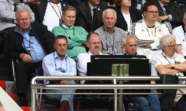 Präsident Siegfried Kirschen (vorne links) bei der Europameisterschaft 2016 in Paris als interessierter Beobachter der Partie Nordirland - Deutschland.  