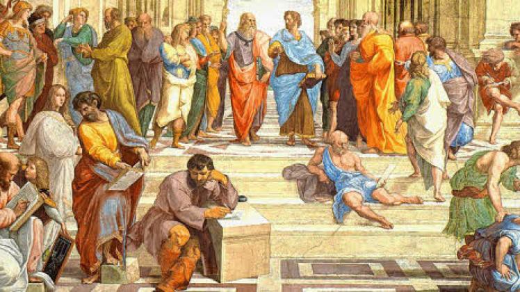 Ausschnitt aus Raffaels „Die Schule von Athen“ (1510–1511) – Seinem griechischen Ursprung nach bedeutet das Wort „Philosophie“ so viel wie Weisheits- oder Wissensliebe.  