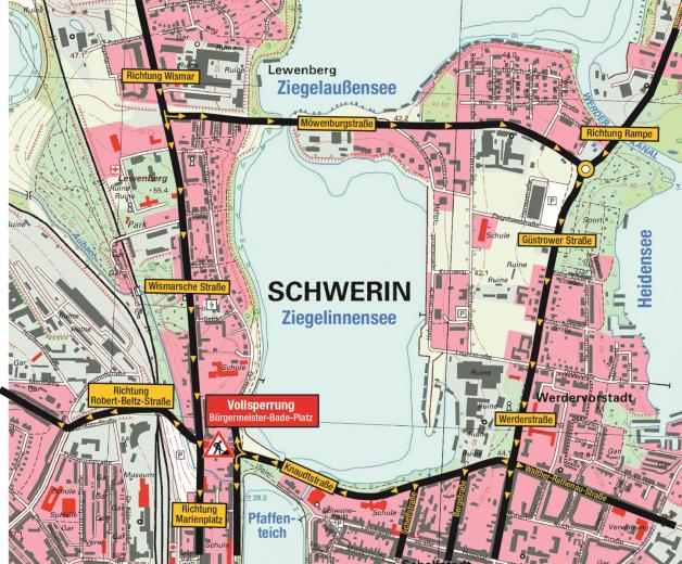 Umleitungsstrecke: Der Verkehr soll vor allem über die Möwenburgstraße fließen.   Grafik: SAE/maxpress 
