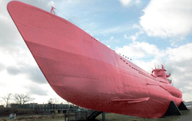 So könnte das U-Boot von Laboe nach der Aktion am Gründonnerstag aussehen – wenn die Farbe reicht. 
