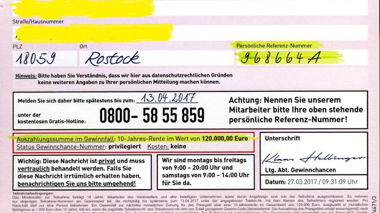 Neue Betrugsmasche: Fliederfarbene Postkarten, die als „wichtiges Dokument“ und „vertraulich“ gekennzeichnet sind, fordern die Adressaten dazu auf, sich telefonisch zu melden. Repro: NNN 