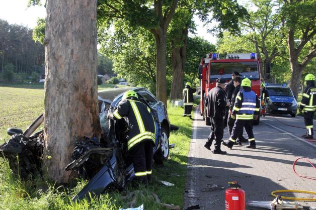 Mit ungeheurer Wucht prallte der Audi frontal gegen einen Baum. Der Fahrer wurde eingeklemmt und starb noch in seinem Auto. 