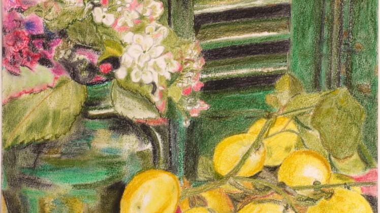 Das Bild „Zitronen“ von Sibille Schulz ist mit Pastellkreide gezeichnet.    