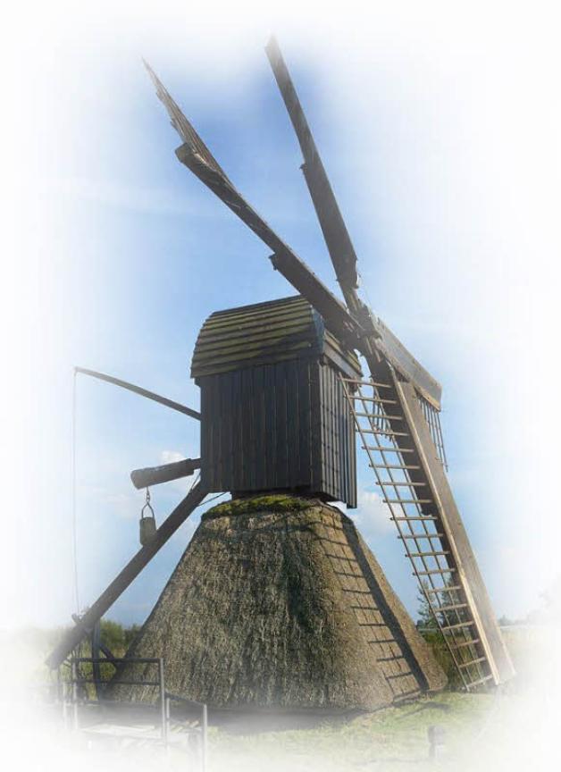 Die Kokerwindmühlen: Sie werden auch holländische Jungfern genannt, sind eine frühe Variante der Windmühle und eine Unterform der Bockwindmühlen.  Die grundlegende Neuerung dieses Mühlentyps  gegenüber der Bockmühle war die Verlegung des Großteils der Mühlenmechanik und Räumlichkeiten in den Mühlensockel, der  sich vom einfachen Ständer zum  Raum mit Holzwänden entwickelt hat. Hier kann sich nur ein Teil der gesamten Mühle drehen.