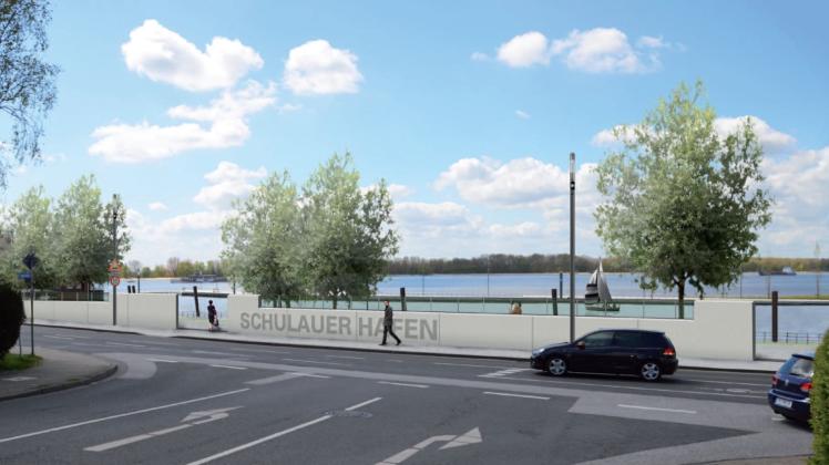So stellen sich die Planer eine Flutmauer vor, die den Hafen Richtung Stadt öffnet. 