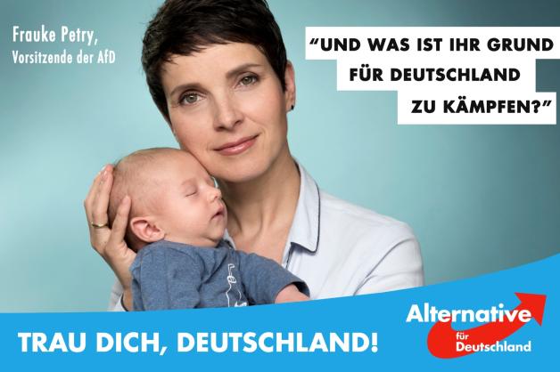 Das aktuelle Wahlplakat der AfD von Frauke Petry und ihrem Sohn Ferdinand.  