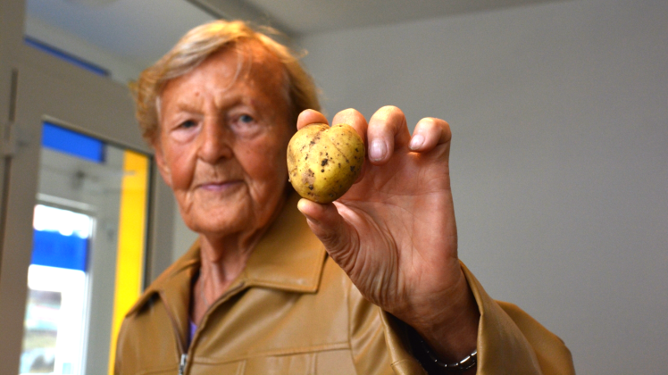 Sie hat Spaß am Garten und gibt auch anderen davon gerne ab: Maria Kleinbauer mit ihrer besonderen Kartoffelernte. 