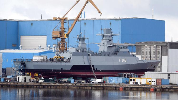 Die Korvette „Oldenburg“ vom Typ K130 lag 2017 auf der Peene-Werft.  