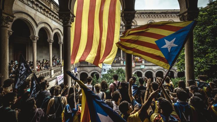 Protestaktionen – wie hier in dem historischen Teil der Universität in Barcelona – sind in Katalonien an der Tagesordnung.  